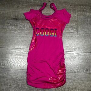 Coogi Mini Dress Women's M Pink Preppy Cocktail Casual Rhinestone Logo Stretch